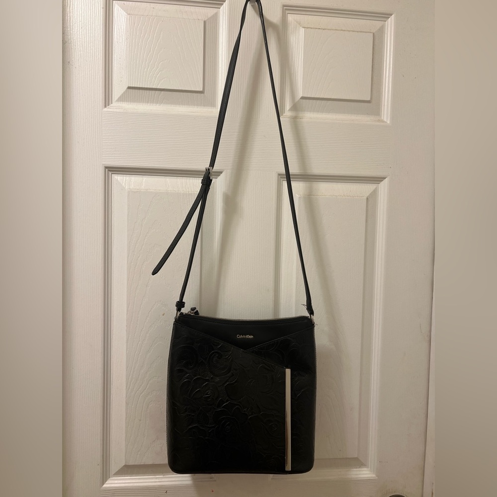 Calvin Klein black embossed crossbody